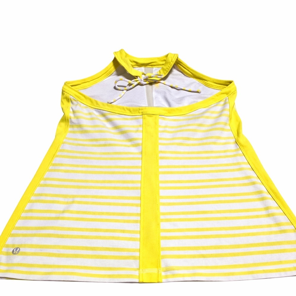 Lululemon Hip To Be Zen Halter Top Yellow White Stripe Size 8 - Picture 2 of 12